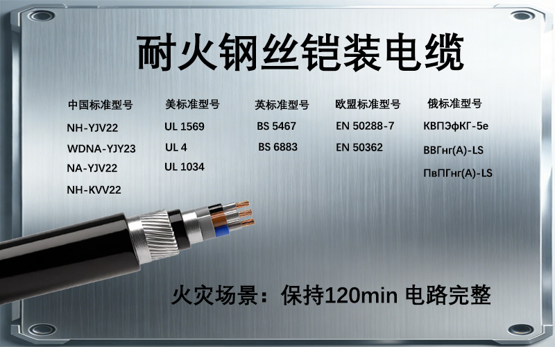 各國(guó)標(biāo)準(zhǔn)耐火鋼絲鎧裝電纜